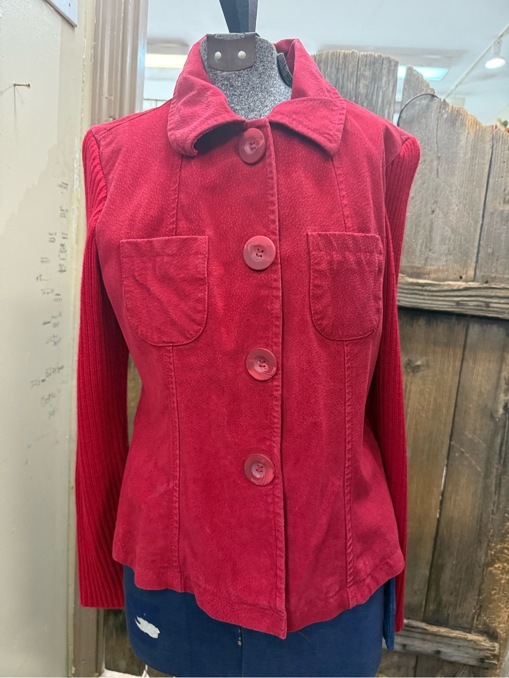 Ami Vibrant Red Button-Front Leather Jacket